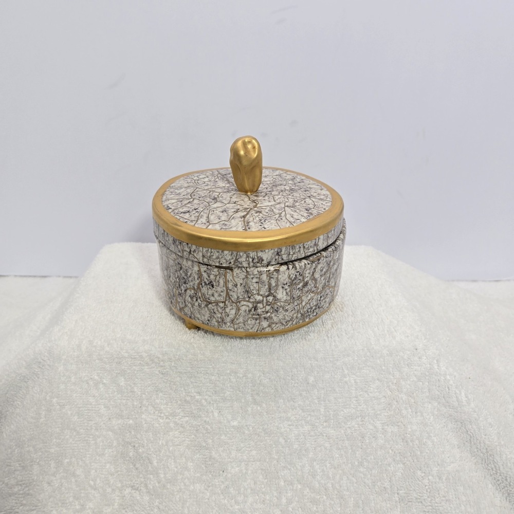 Michael Wainwright Tempio Luna Gold Round Covered Dish Trinket Box Made In USA